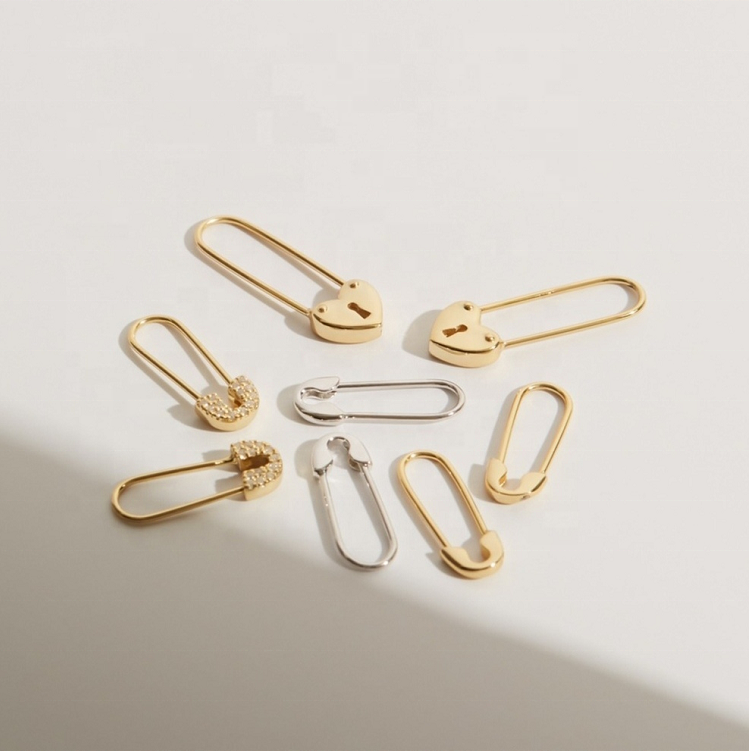 316 L Hypoallergenic 18 K Stainless Steel Jewelry Set Gold Minimalist CZ Cubic Zircon Safety Pin Earrings for Women 2021