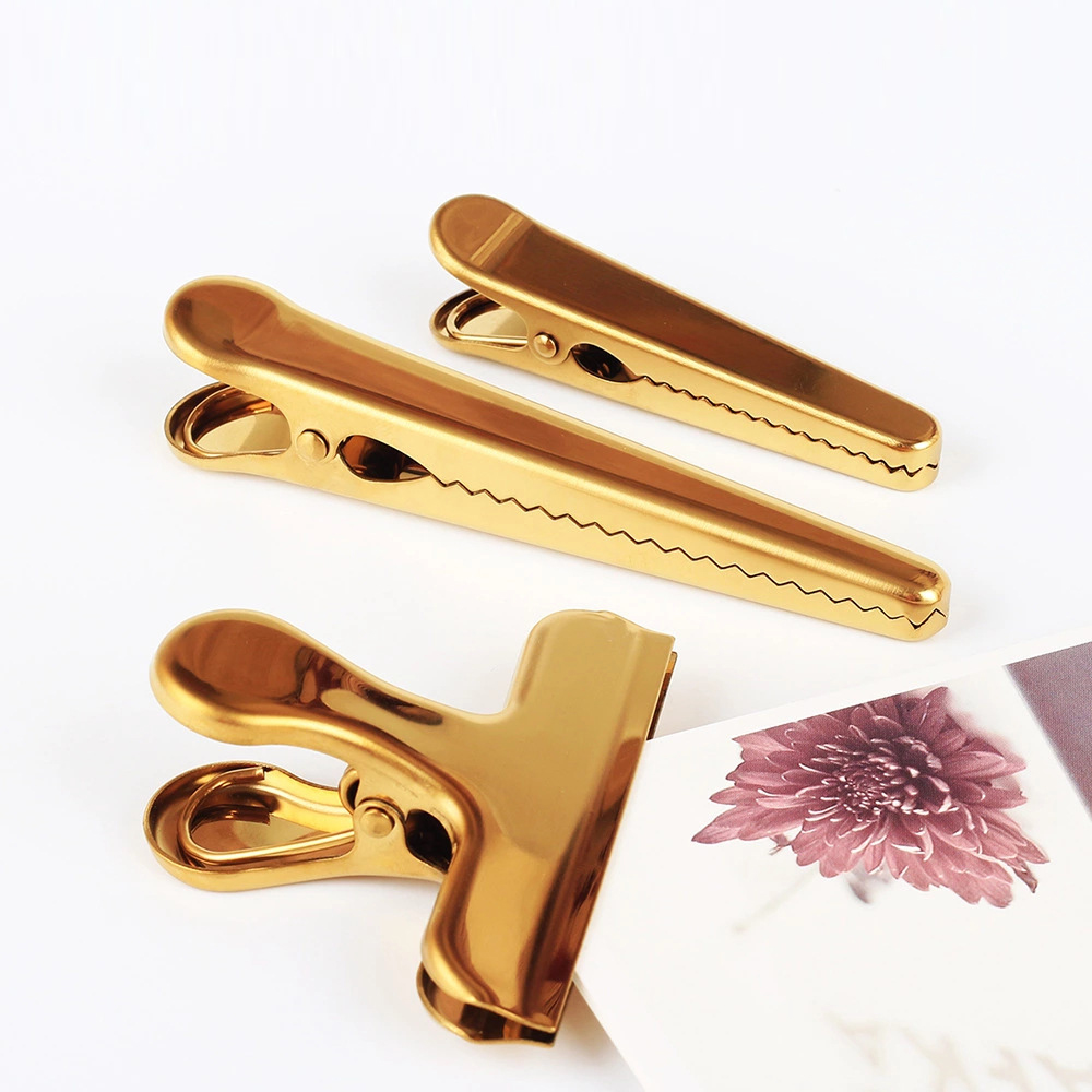 Wholesale Luxury Metal Gold Stainless Steel Clamp Office Stationery Paper Binder Clip