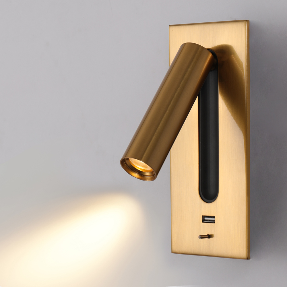 New Design Hotel Iron Aluminium Mounted Bedside Wall Reading Light Headboard Usb Charger Wall Reading Lamp