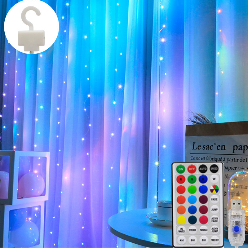 300 Leds 17 Colors Changing Led Fairy String Lights Backdrop Wall Window Hanging Bedroom Party Decor Chrismas Curtain Light