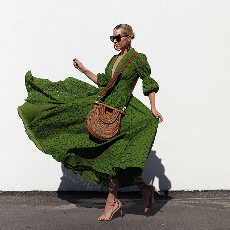 2021 Fashion Maxi Standard Women Long Dress Beach Dresses Flared Long Sleeve Autumn Wear Girl Causal Vestidos Lace Big Skirt