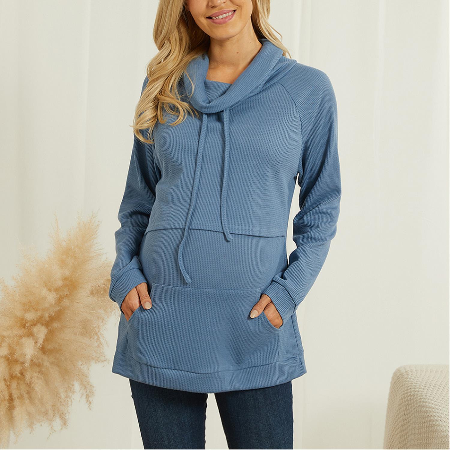 Blue Maternity hoodie top Soft New Fashion Maternity Clothing Comfortable Pregnant for woman Summer Bowknot