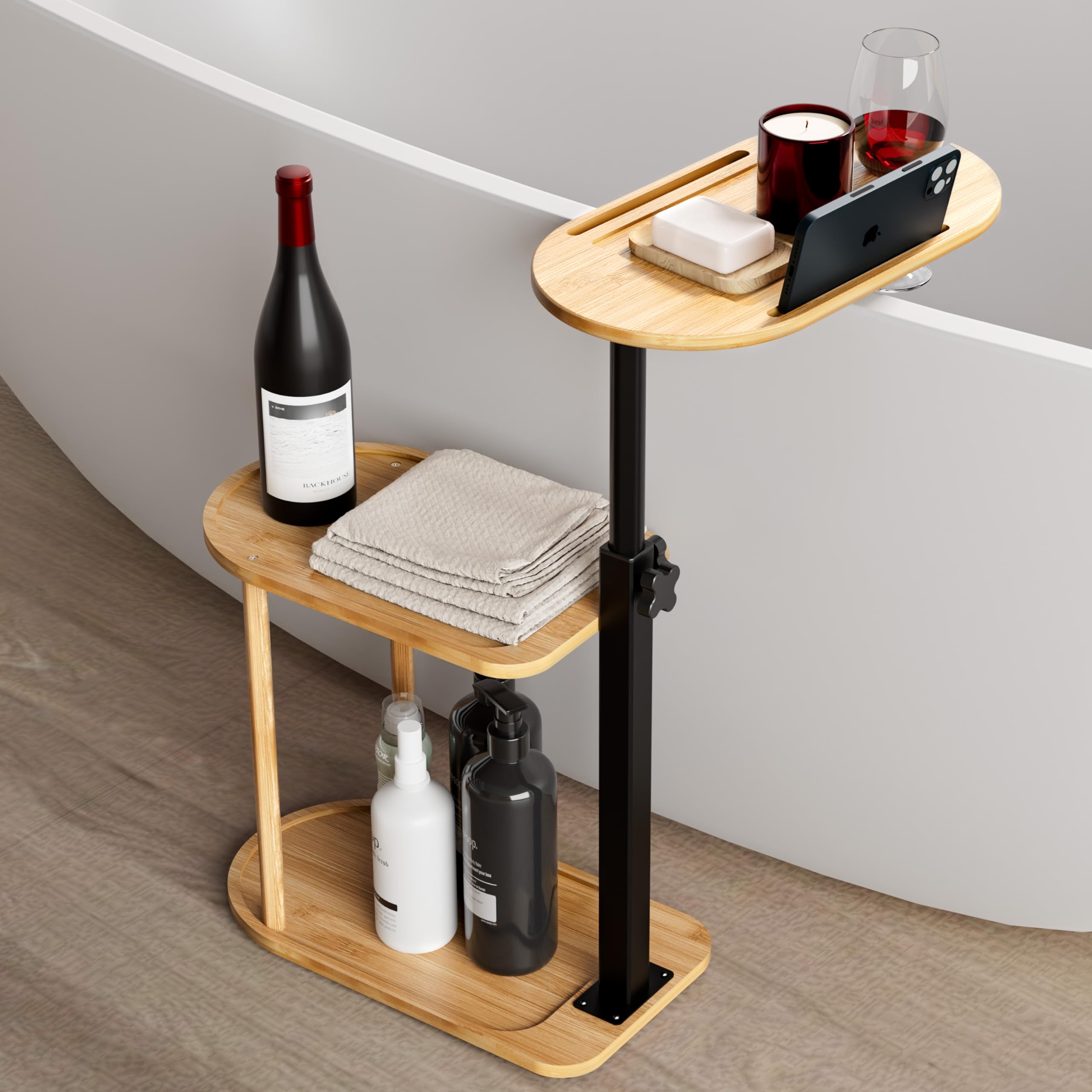 BAMBOOHOMIE Factory Wooden 3 Layer Bath Tub Tray Table, Freestanding Bamboo Bath Tray Caddy, Bathroom Organizer Shelf for Spa