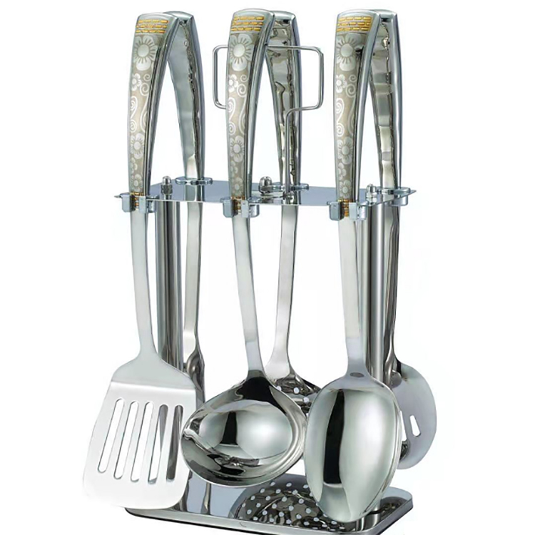 Egypet hot sale 7pcs gold painting high end household kitchen accessories tools utensils with hollow handle