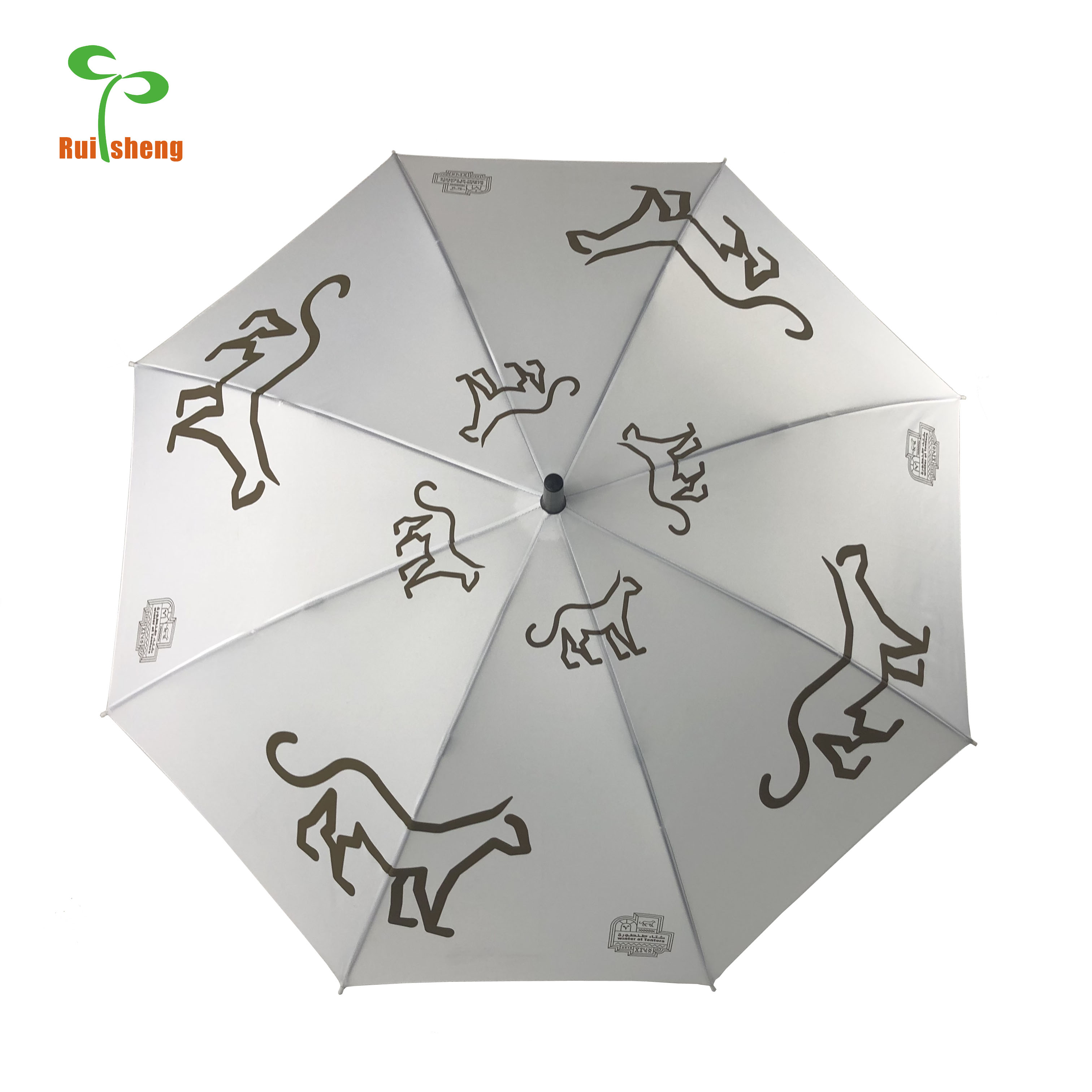 Automatic straight umbrella wood handle logo printed custom designer umbrella wood handle