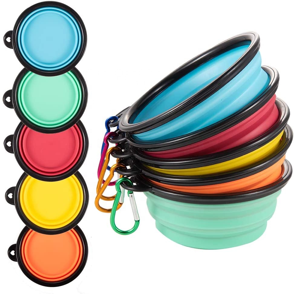 Wholesale Collapsible Silicone Dog Travel Bowl with Carabiner Foldable Portable Travel Pet Dog Bowl
