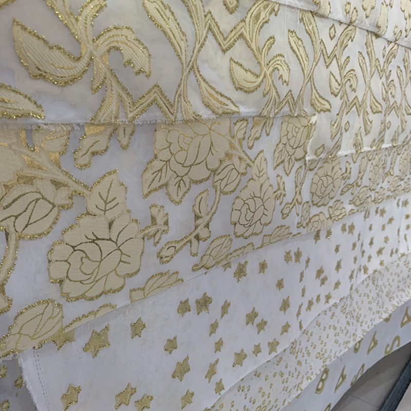 Silk Textiles Chiffon Metallic Clip Jacquard Transparent Print Fabric Gold Yarn Lurex Chiffon Costume Wedding Metallic Fabrics