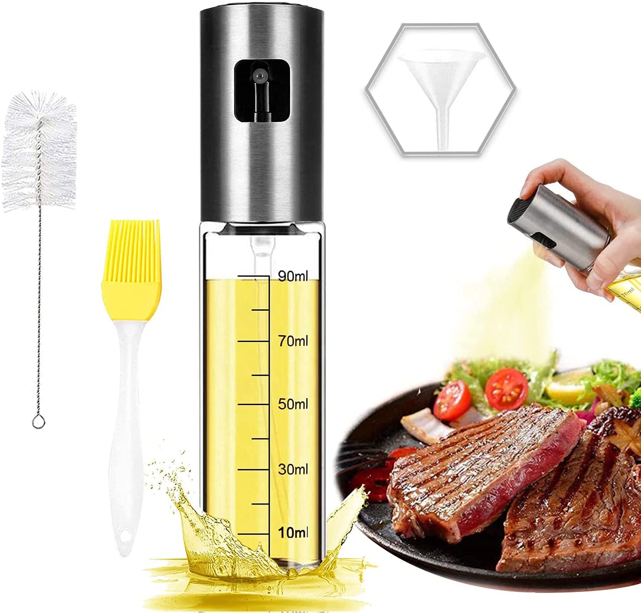 Manufacturer Baking Cooking BBQ Stainless Steel Food Glass Bottle Brush Funnel Silicone Sweep Kitchen Tool Set Oil Sprayer