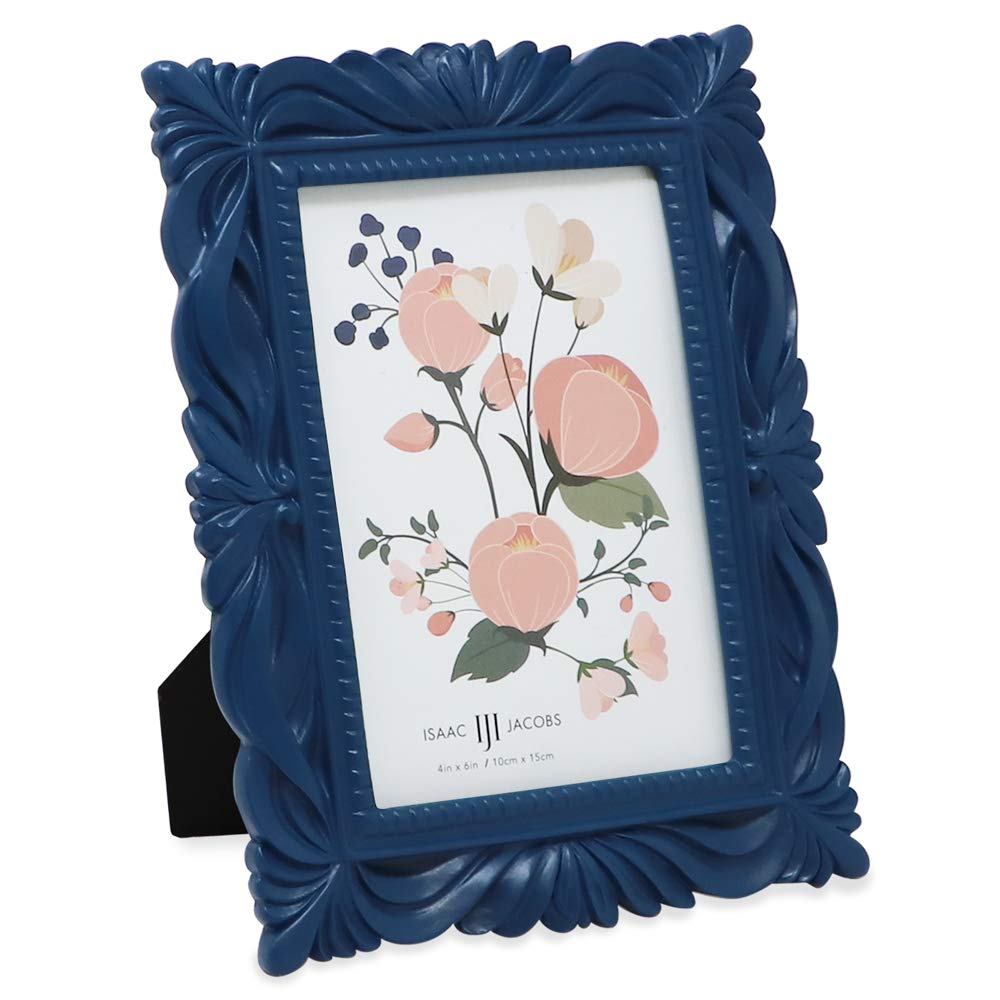 Blue 4 x 6 Navy Wave Textured Hand-Crafted Resin Picture Frame with Easel & Hook for Tabletop & Wall Display