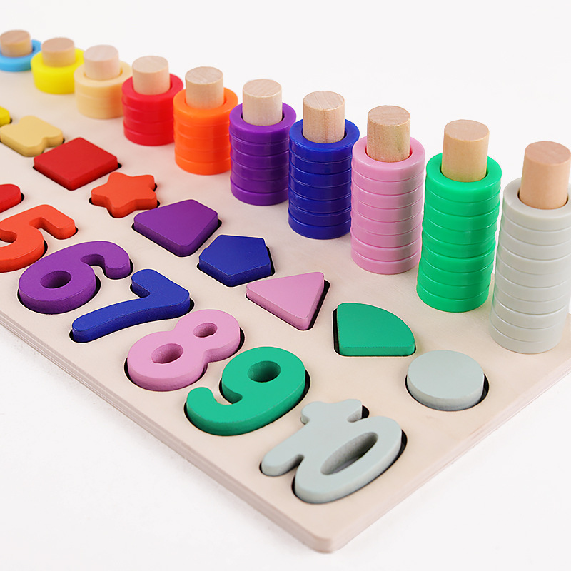 Educational Montessori Toys for Toddlers - Wooden Puzzles Blocks Number Stacking Learning Activities Shape sorter Math Game