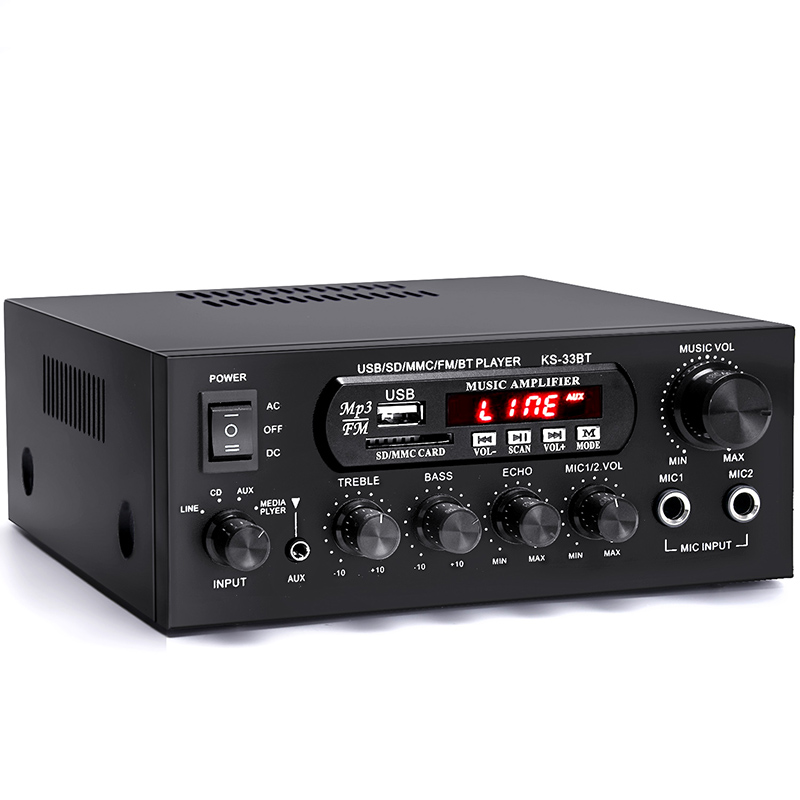 KS-33BT 1000 Вт синий зуб мощность sterio сабвуфер усилитель 2xmic домашней стереосистеме, Hi-Fi, FM 2 канальный цифровой Караоке-усилитель системы
