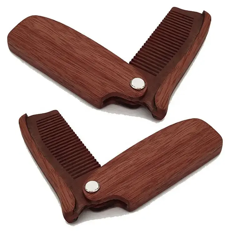 Natural Wooden Beard Comb Wood Fine Tooth Folding Pocket Comb Portable Men's Special Wooden Folding Comb