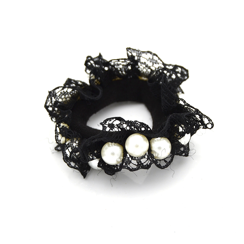 2021 Top Fashions New Arrived Fashion Polyester Black Rubber Elastic With Plastic Pearl Bead Hair Ring Ties Hair Elastic