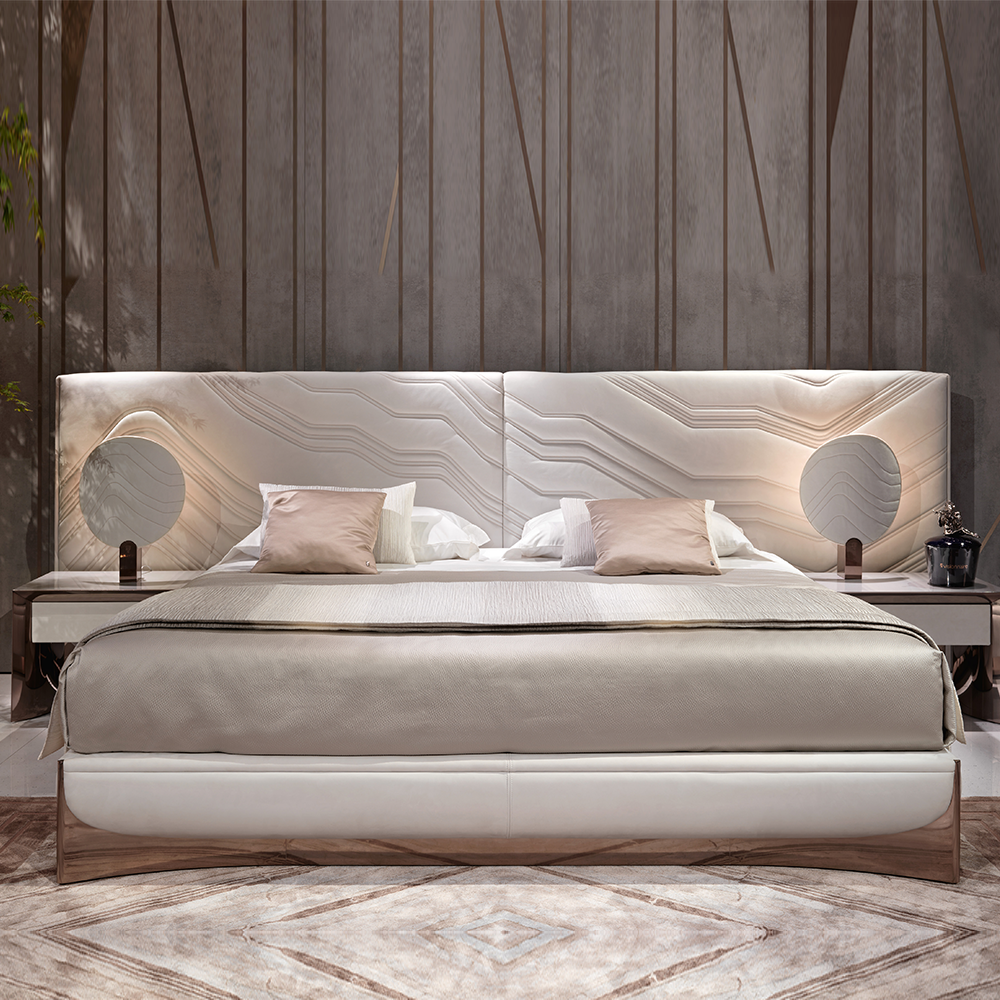 Italy Design Luxury Wide High Headboard Bed White Leather King Size Bed Furniture