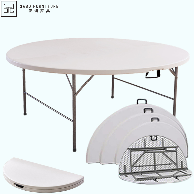 Folding round plastic outdoor table for banquet modern wholesale wedding foldable dining white garden tables for events party