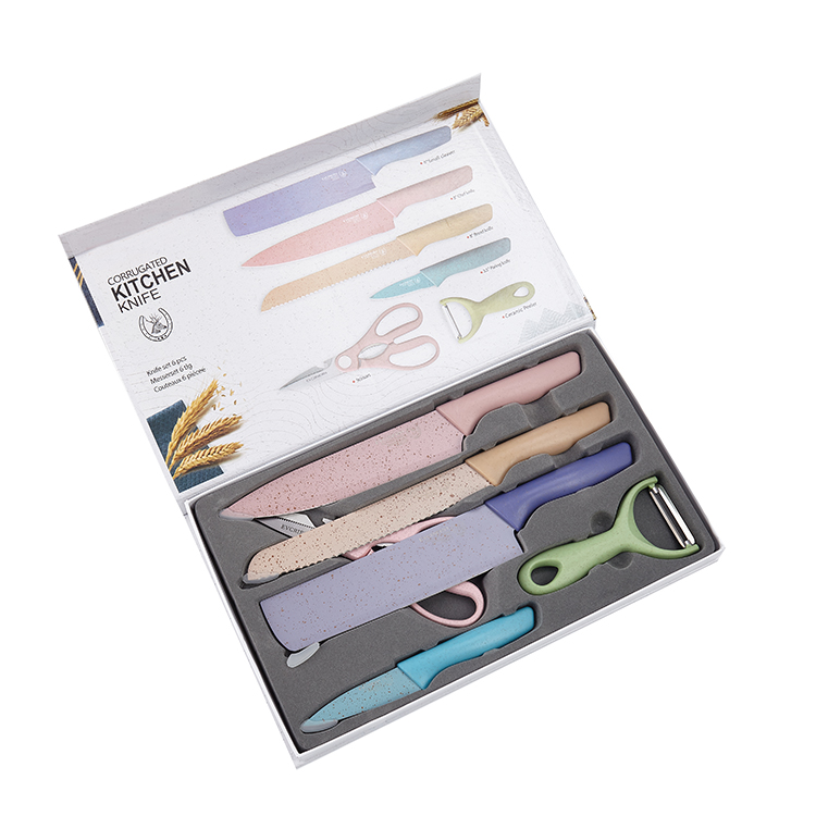 Professional 3CR13 Stainless Steel Colorful Kitchen Knives Set of 6 with Non-stick Coating for Slicing Paring Cooking
