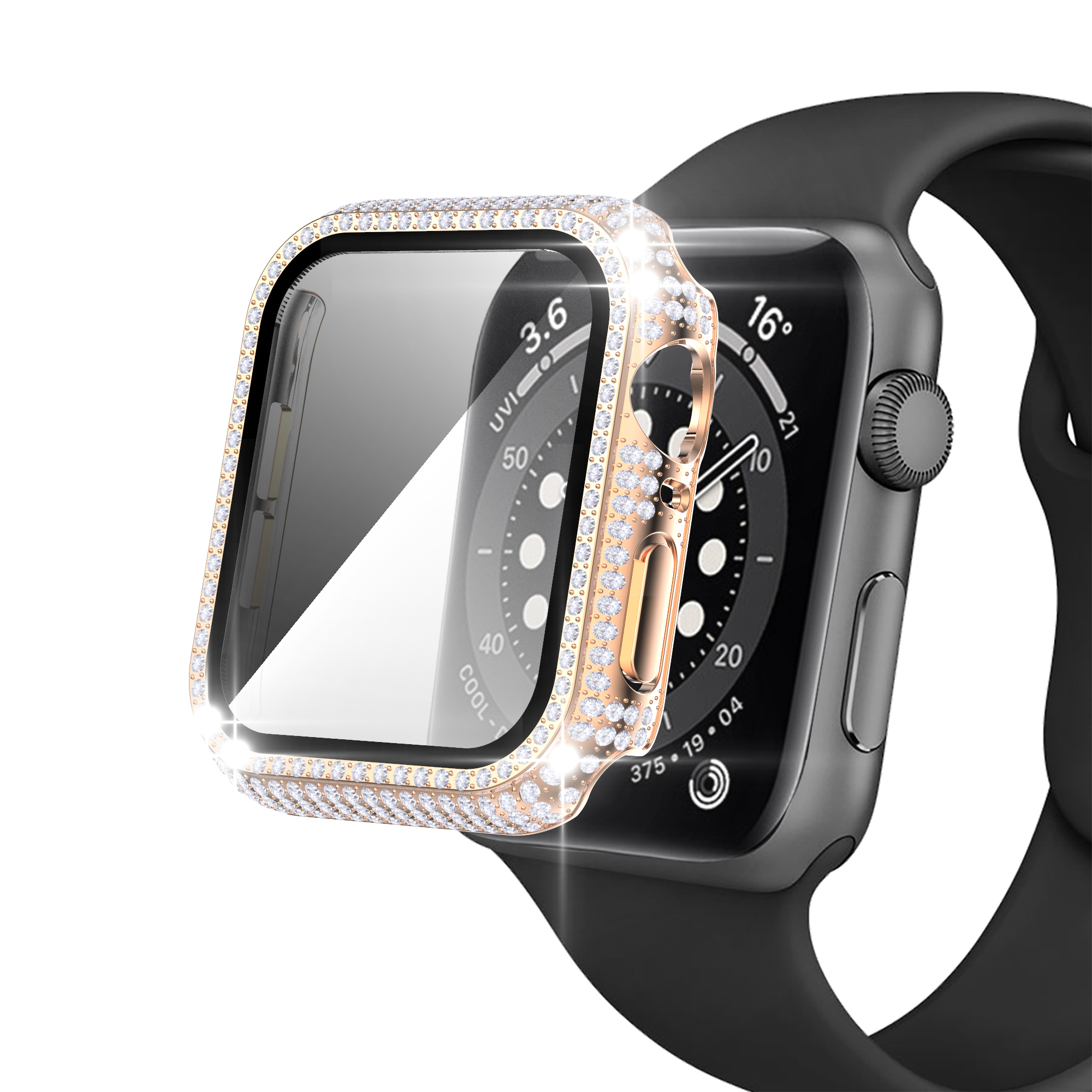 Последняя Встроенный чехол из закаленного стекла для Apple Watch, 38, 40, 41, 42, 44/45 мм для наручных часов iWatch серии 7 6 5 4 3 2 1 часы с бриллиантами чехол