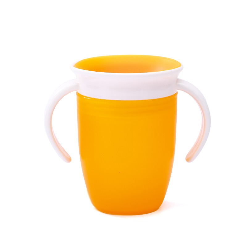 360 Degrees Can Be Rotated Leakproof Infants BPA Free Baby Learning Drinking Cup with Double Handle Flip Lid