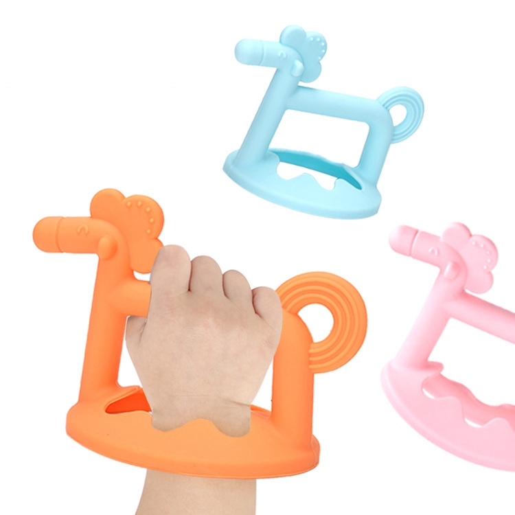Manufacture Custom Animal Shape Crab Wrist Easy Handle Teether Non-toxic Food Grade Oem Horse Silicone Teether with Handle