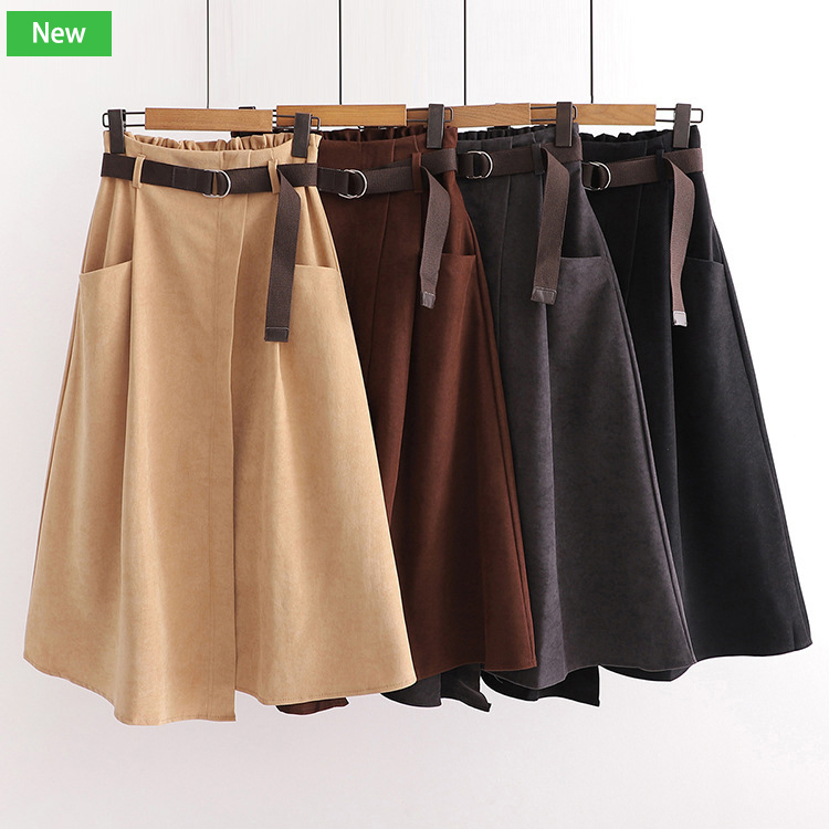 Free Shipping Solid color casual high waist thin irregular mid length women casual skirts with pockets