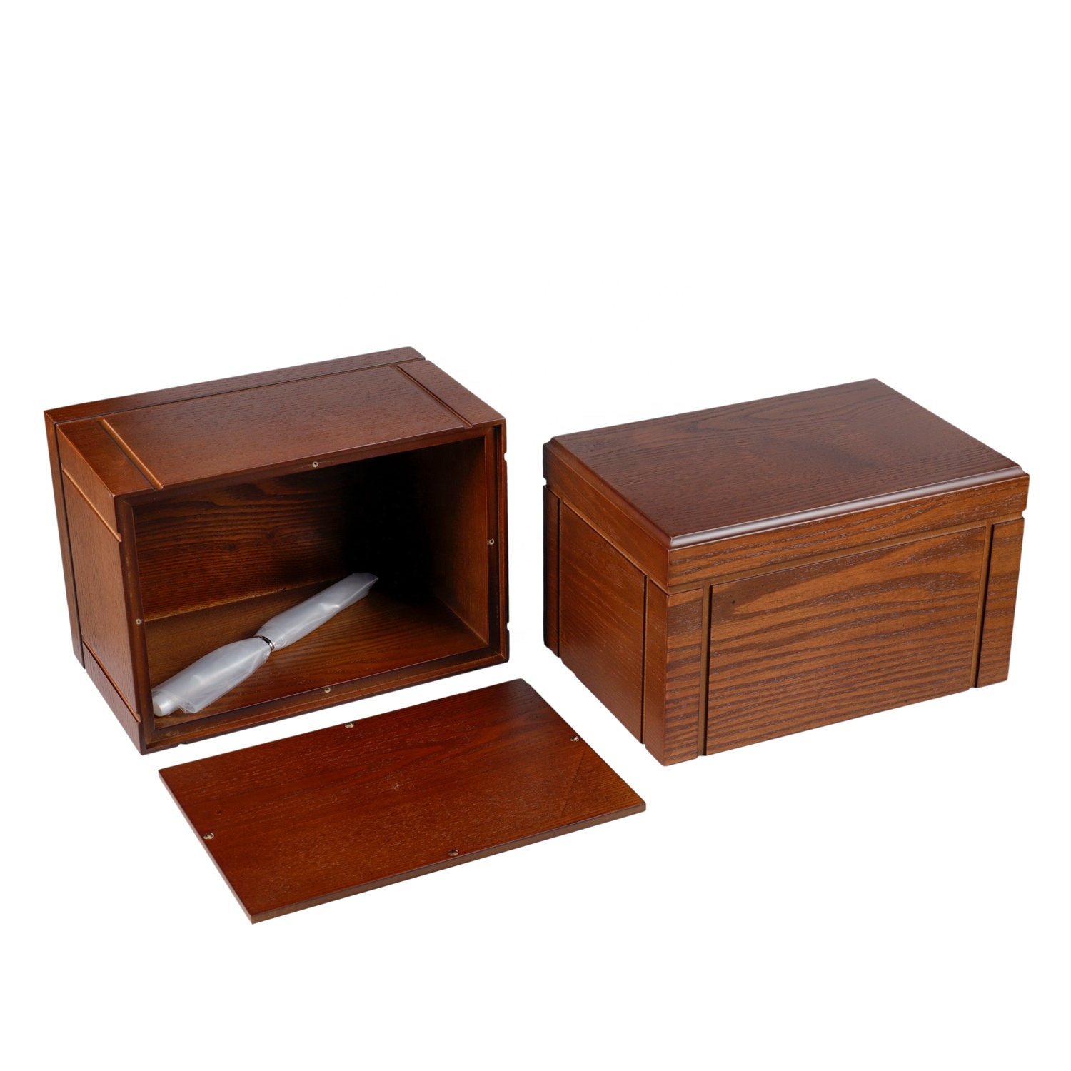 Factory Wholesale Natural Ash Wood Grain Customized Patterns Rectangle Matte Paint Wooden Cremation Urn