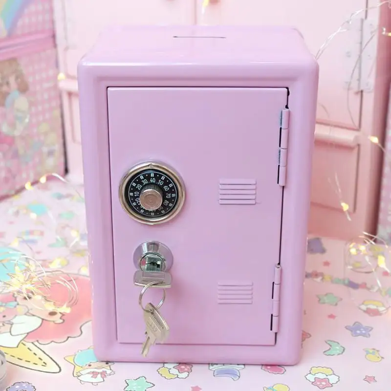 Pink decoration Coin Bank Metal saving box money Mini Dormitory Organizer safe box for money