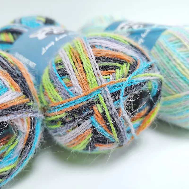 Wholesale High Quality Angora Yarn 50g/roll Hand Knitting Winter Fabric Rainbow Color Segment Dyed Long Plush Mink Cashmere Yarn