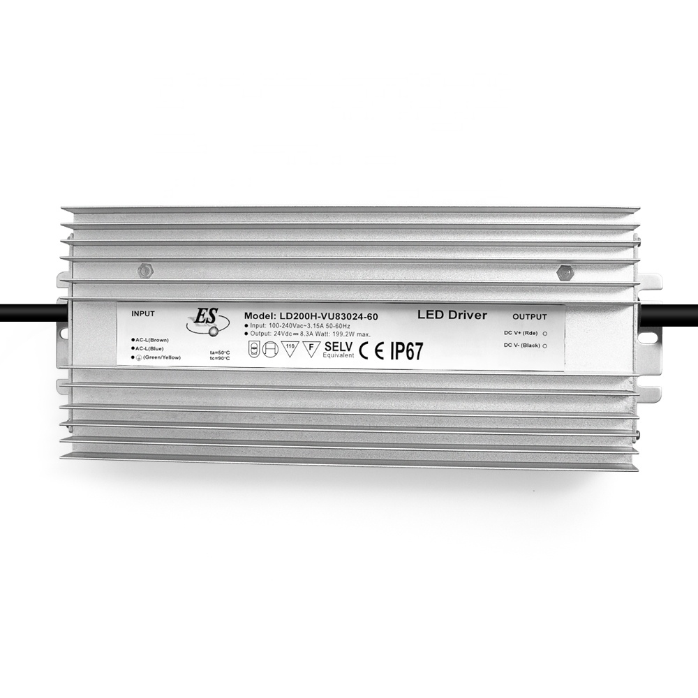 ES CE 199W 24Vdc 8.3A AC-DC Constant Voltage Waterproof IP 67 LED Driver