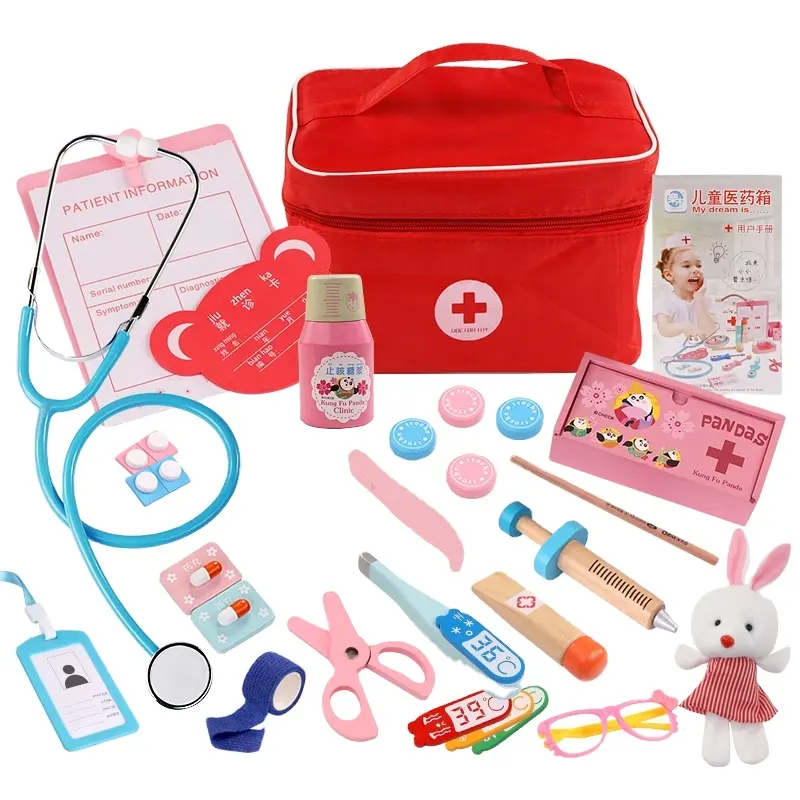 pretend wooden doctor toy play toy set for children Medical Kit Dentist Medicine Box Sets