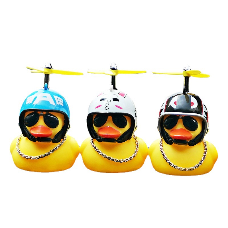 Bike Lights Rubber Small Yellow Duck with Helmet Bicycle Accessories