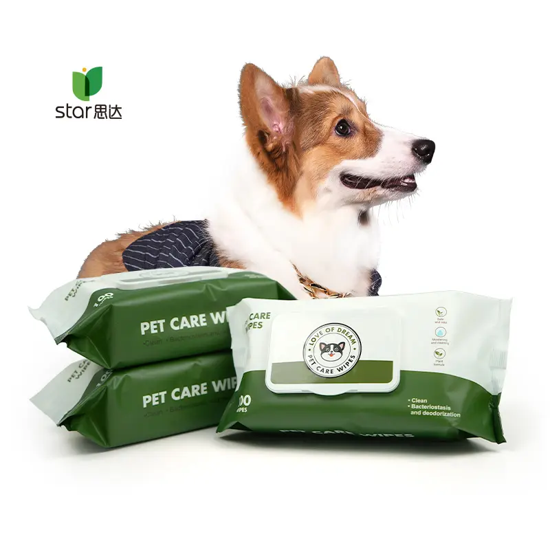 100pcs factory cheap pet wipes Custom Spunlace non-woven fabric Wet Wipe Cleaning For Dog Eyes Pet Wipes