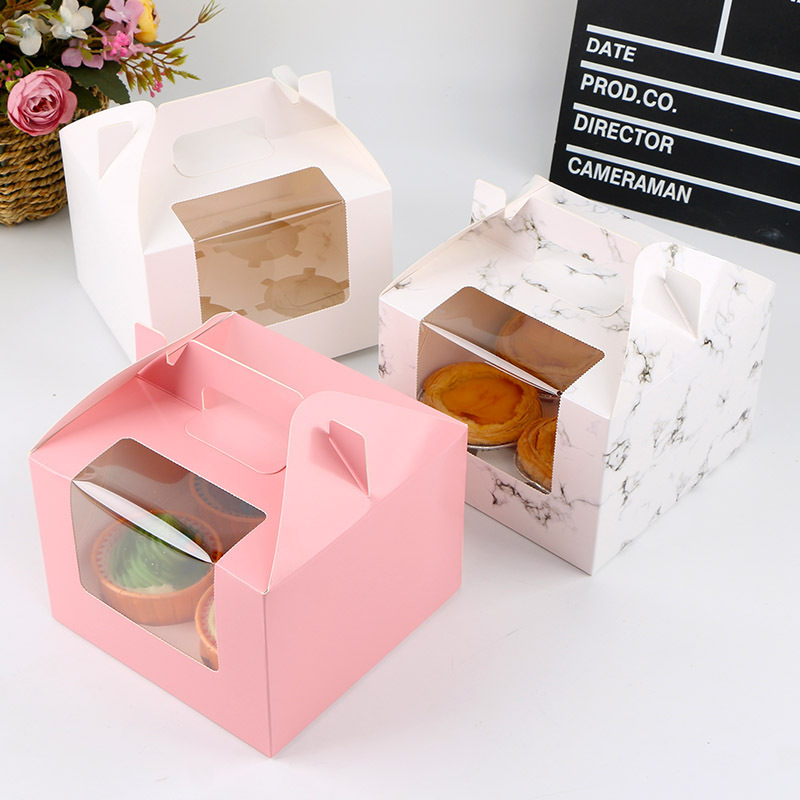 Wholesale paper cake delivery take out box with clear PVC window handle Dessert Box Candy Packaging Food Take Away Box