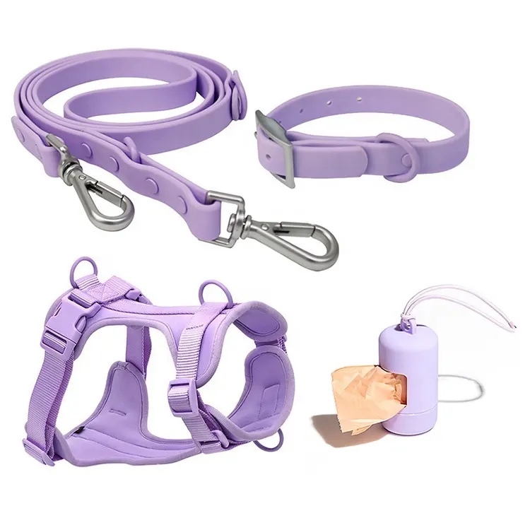 Luxury Designer High Quality Waterproof Adjustable Hands Free Leash With Poop Bag Puppy Pet Cat Vest PVC Collar Dog Harness Set