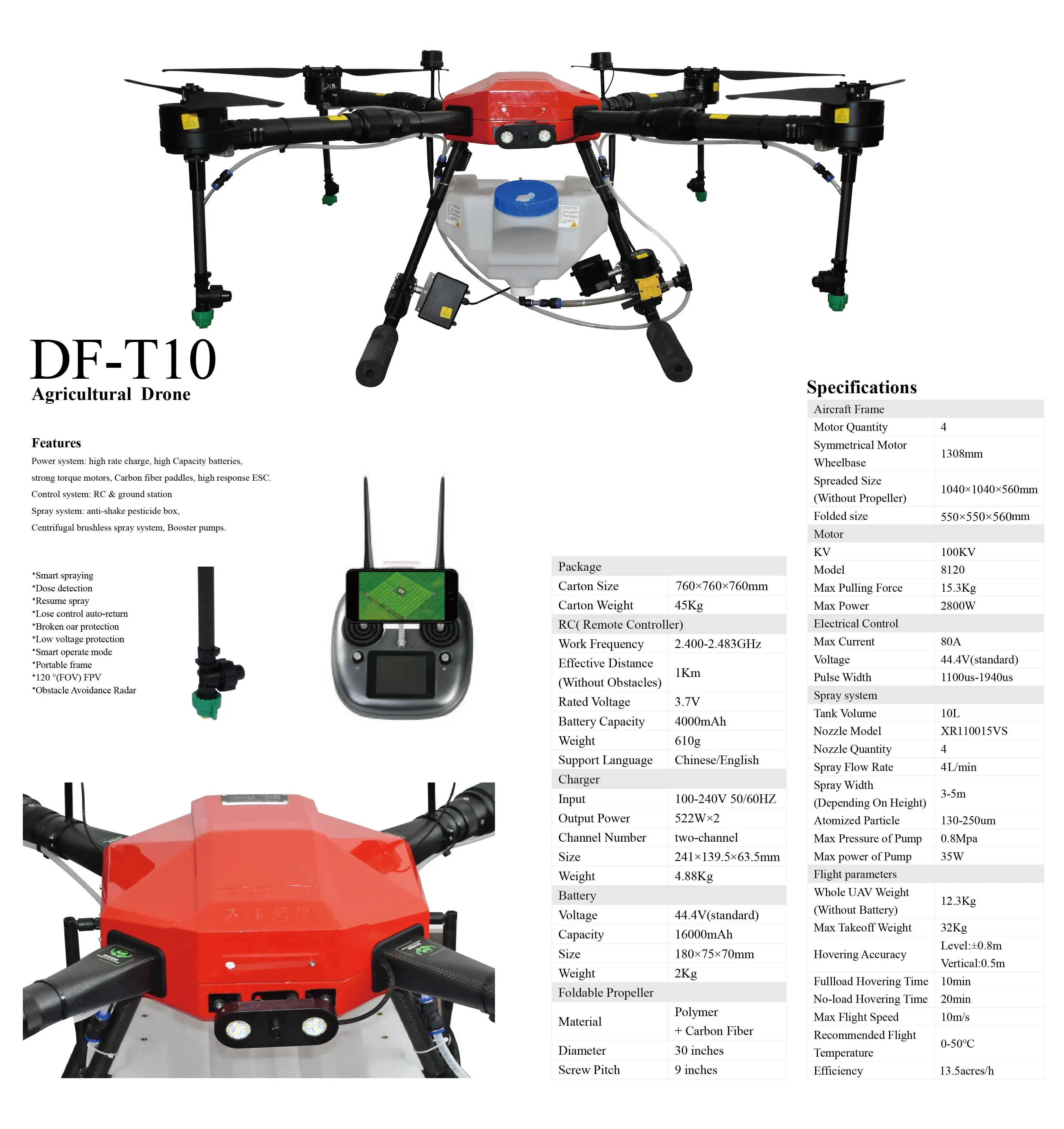SINOCHIP DF-T10 10L agriculture aircraft for farming easy operation with precise location