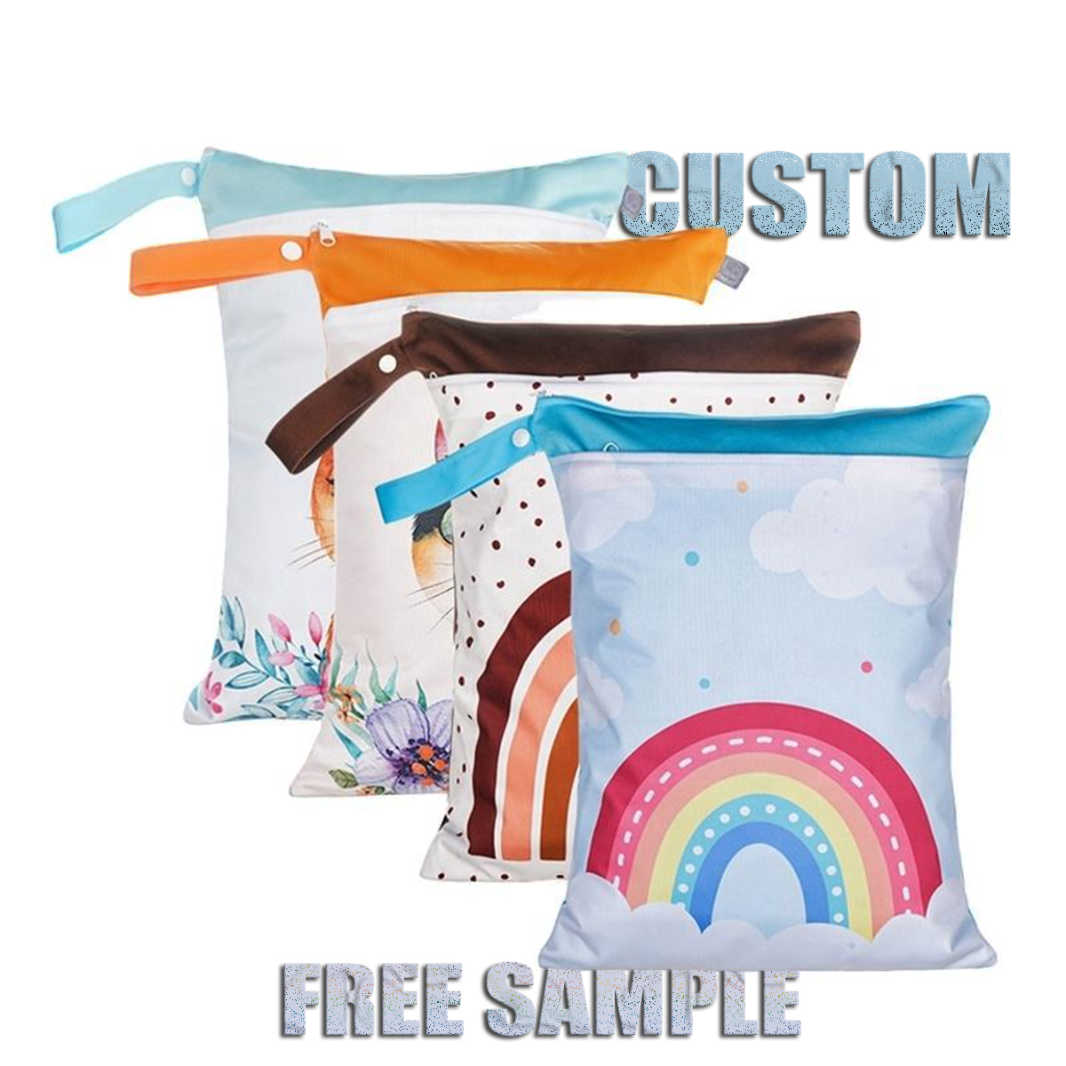Happyflute Custom 30*40Cm Double Layer Pocket Nappy Wet Bags Waterproof Portable Cloth Diaper Bag Travel Storage Makeup Bags