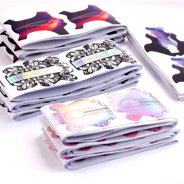 100Pcs Nail Art Extension Paper Tray Thickening Various Shapes Phototherapy Adhesive Nail Forms
