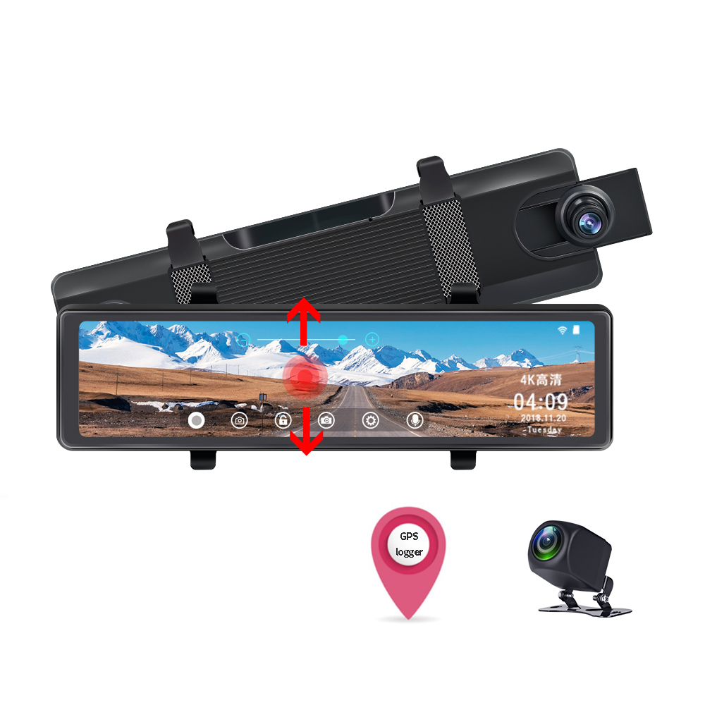 Wireless 12Inch Smart Mirror Wifi Gps 4K Record Front And Rearview Dual Lens Dash Cam Car Camera Dvr Car Black Box
