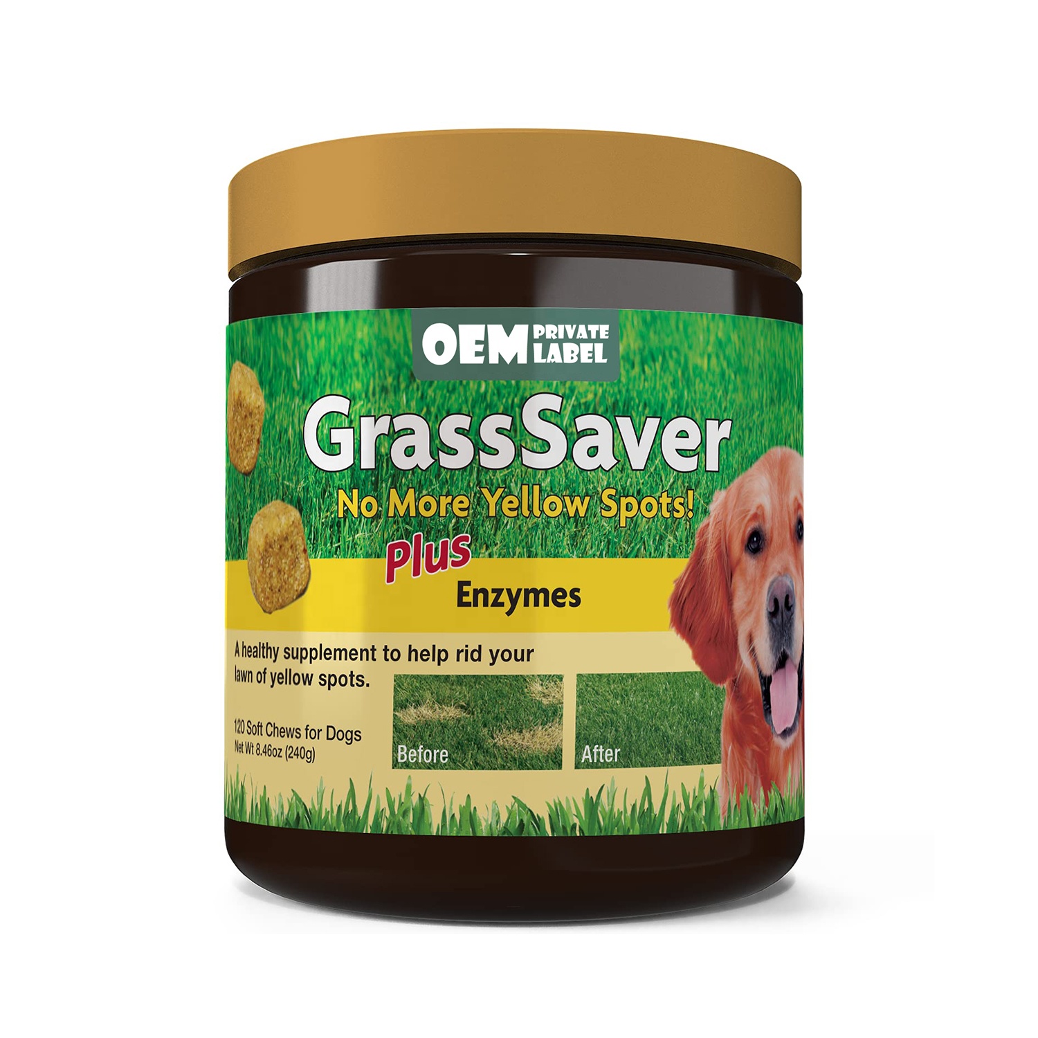 Фирменная добавка для собак от производителя GrassSaver, помогает нейтрализовать мочу для устранения желтых пятен на лужайке, питание собак