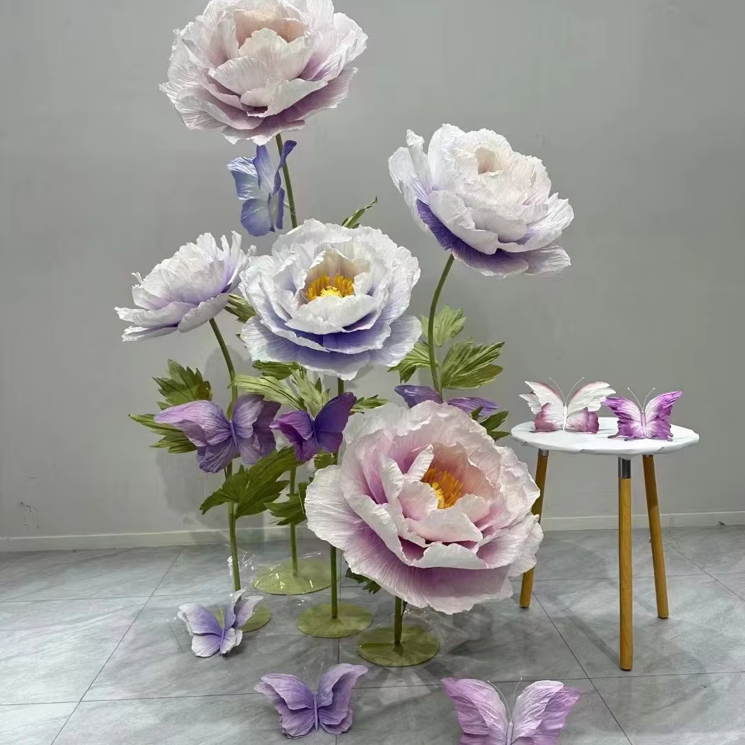 Customized Giant Paper Peony Poppy Flower Installation For Wedding Party Event Decoration
