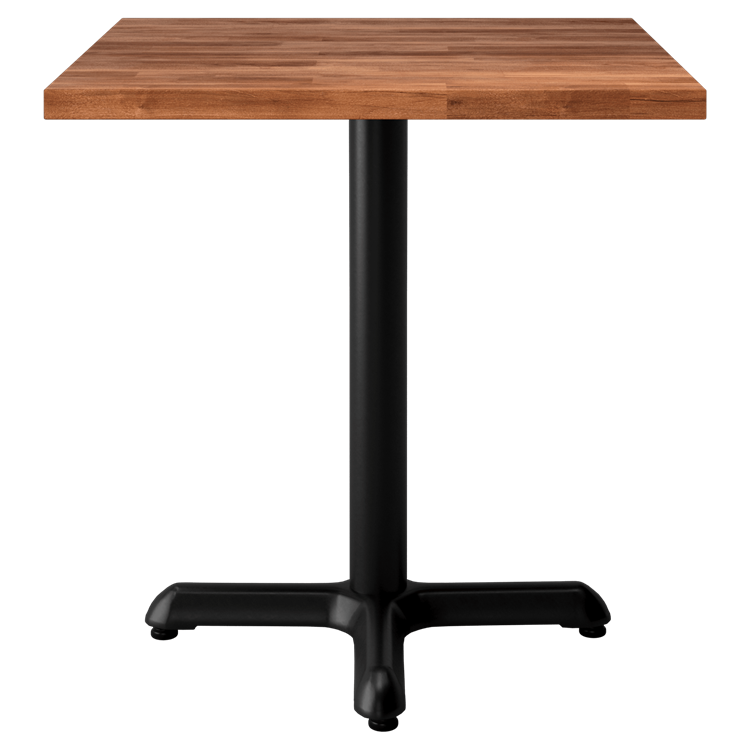 Black steel cross foot high quality street wooden restaurant table 80x80