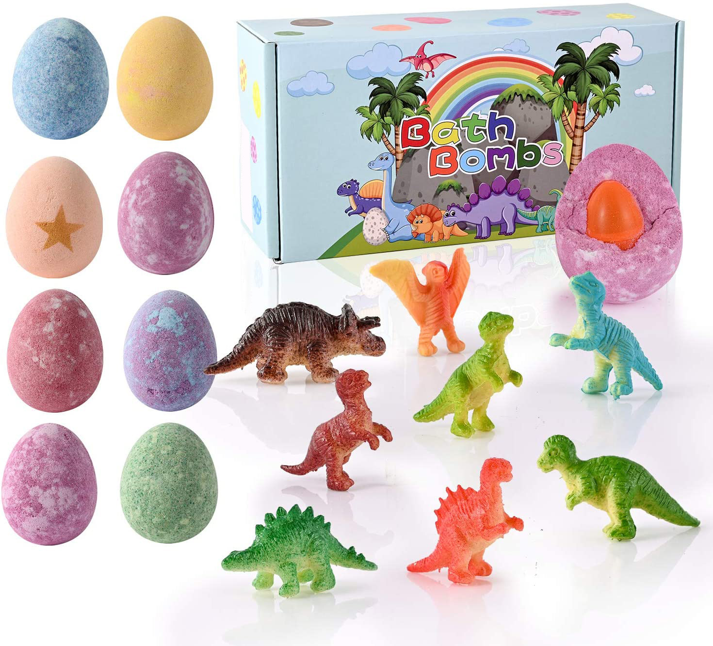 8 Pcs Surprise Inside Kid Safe Handmade with Essential Oils Dissolve Quickly Bubbles Formula Different Toys Bath Bombs for Kids