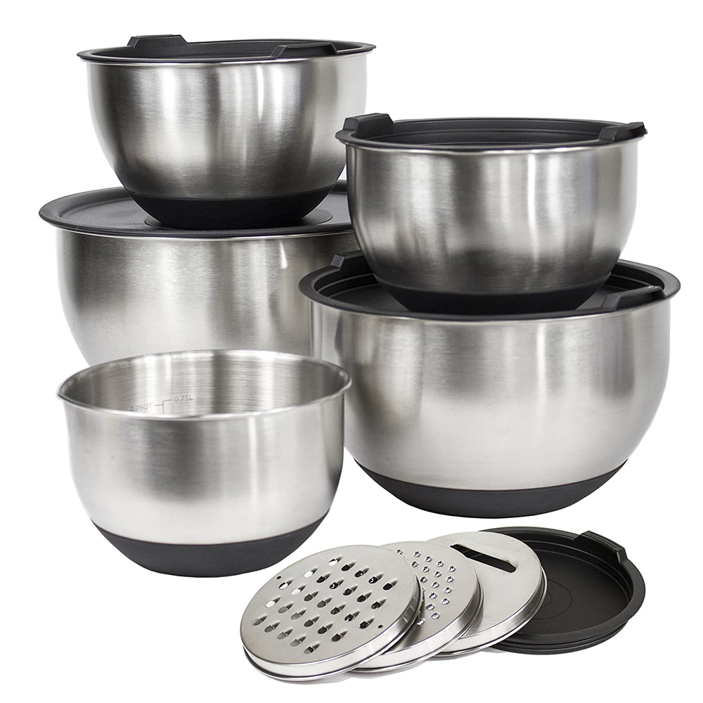1.5qt/2.0qt/3.0qt/4.0qt/5.0qt индивидуальное обслуживание миска для смешивания с крышкой без Silp Силиконовое дно с измерительной линией