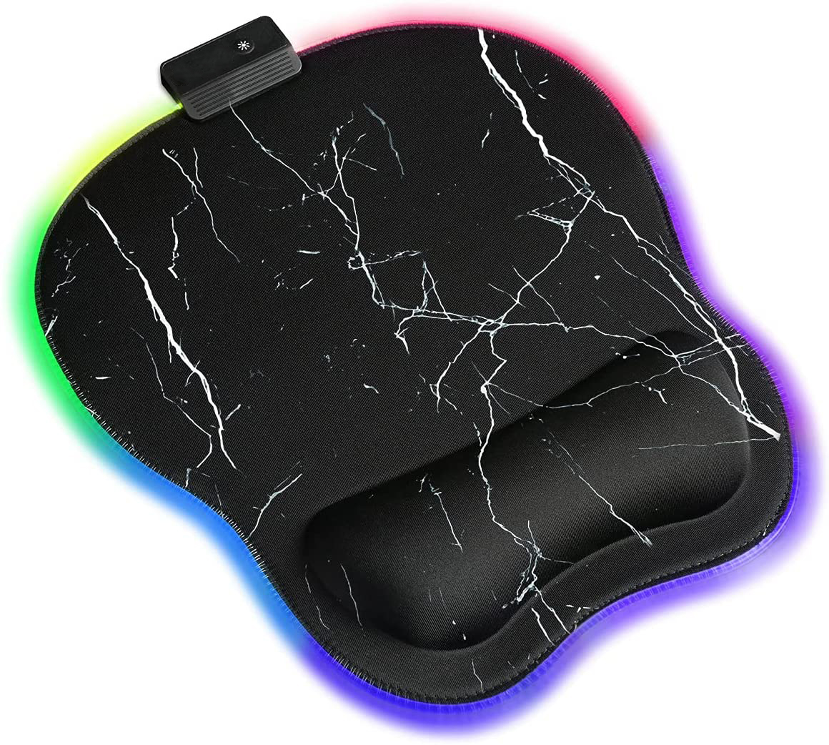 Non-Slip Rubber Base Ergonomic Mousepad with Memory Foam Wrist Rest Luminous LED Light RGB Mouse Pad with Wrist Support