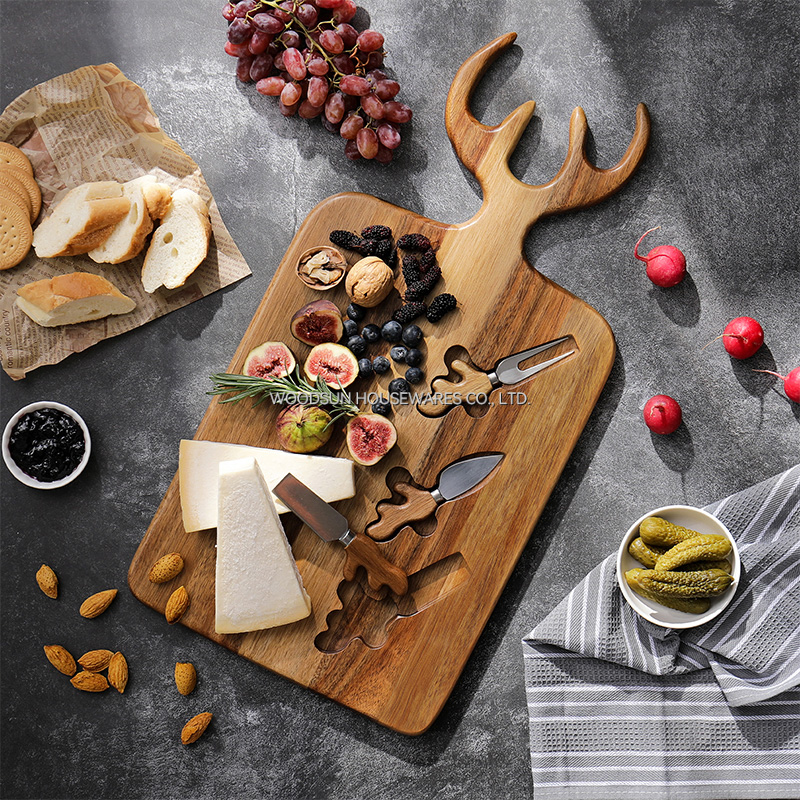 Woodsun Antler Waved Design Mini Wood Cheese Cutting Board Set