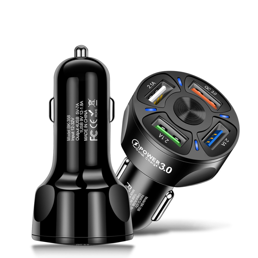 Автомобильное зарядное устройство для телефона с 4 USB портами QC3.0, адаптер для быстрой зарядки, автомобильное зарядное устройство