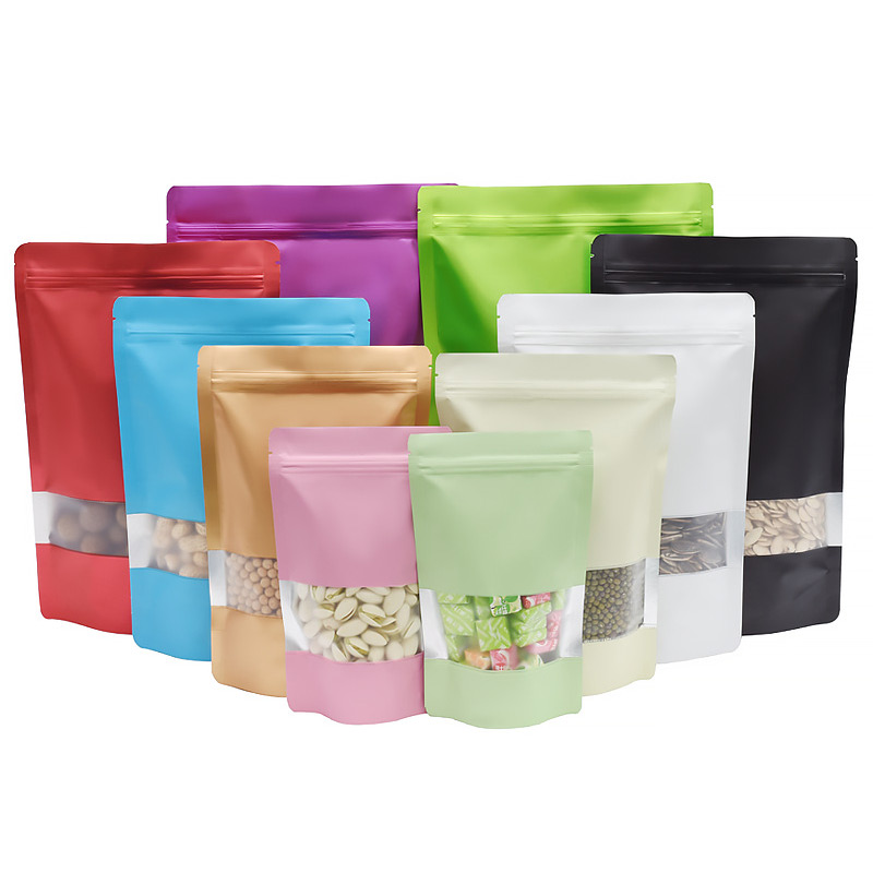 Custom kraft stand up food three side seal bags ziplock bags for food packaging plastic tea bags for business