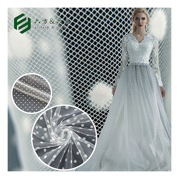Wholesale Nylon Dot flocked mesh fabric for dress flocking tulle fabric