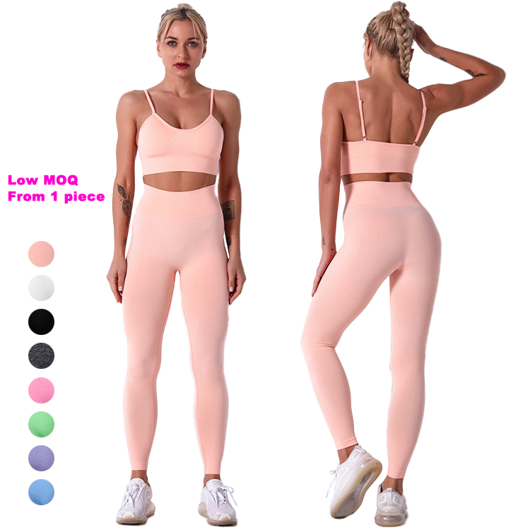 Free Sample Custom Seamless Solid Color Fitness Sling Crop Top High Waist Tight Lifting Legging Pants High Quality Yoga set