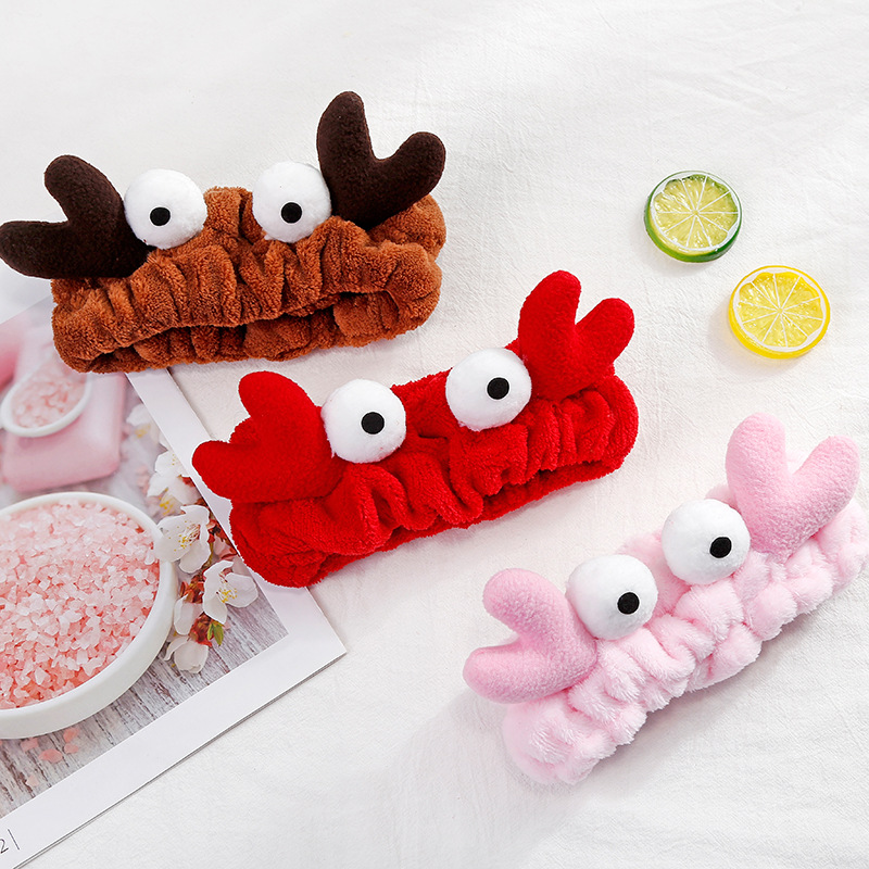 New Lovely Funny Big Eyes Antler Coral Fleece Wash Face Headband Woman