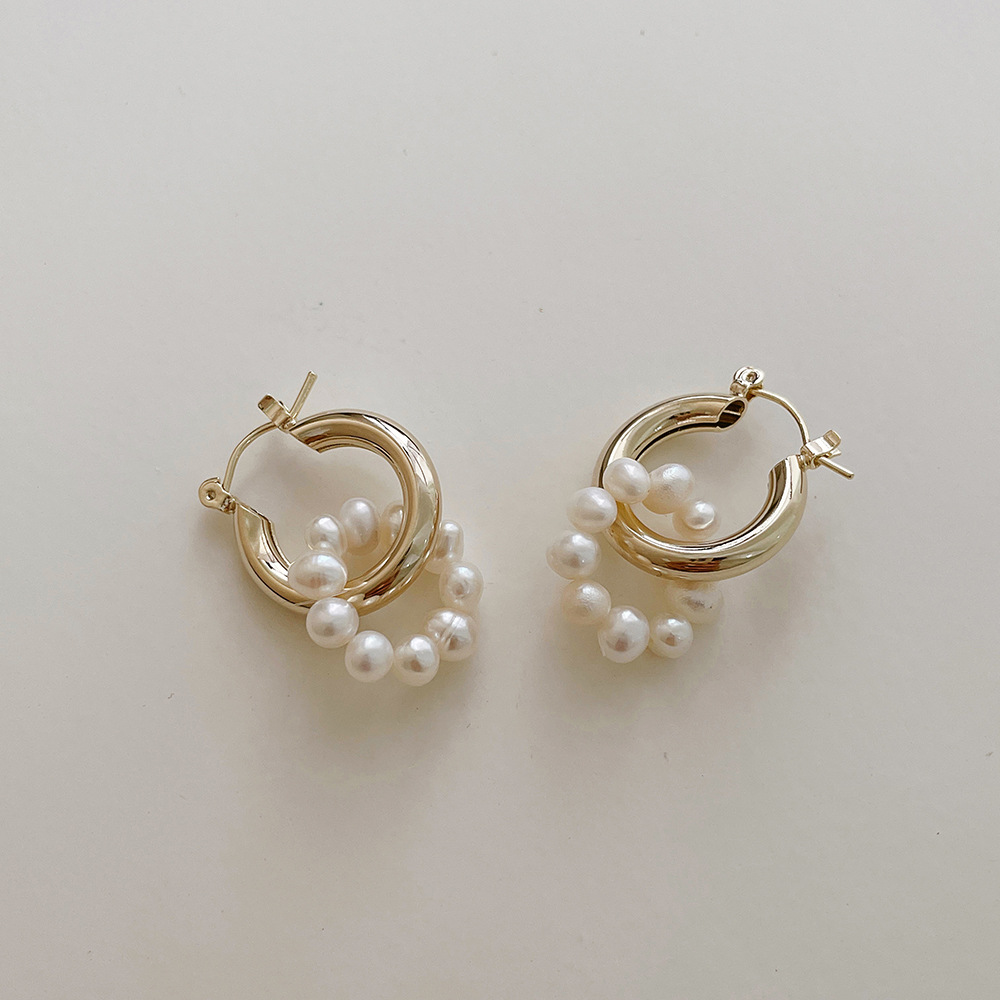 Vershal High Quality French Style 18K Gold Plated Freshwater Pearl Hoop Earrings For Women